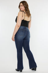 Kancan Full Size Mid Rise Slim Flare Jeans - Stretchy Dark Stone Wash Denim
